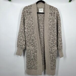 Abercrombie & Fitch Sweater Women XS Brown Cardigan Long Cheetah Cabin Grandpa